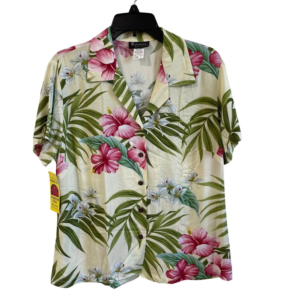 Puanani Made in Hawaii Floral Tropical Rayon Button Up‎ Aloha Shirt NWT Large